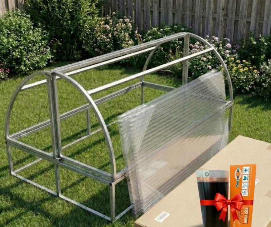 Парник Хлебница 2м в упаковке + обогреватель тепличный 200 Вт (розетка) + комплект поликарбоната