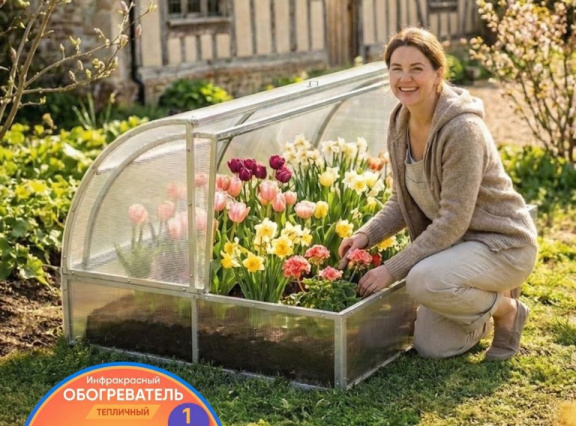 Парник Хлебница 2м в упаковке + обогреватель тепличный 200 Вт (розетка) + комплект поликарбоната