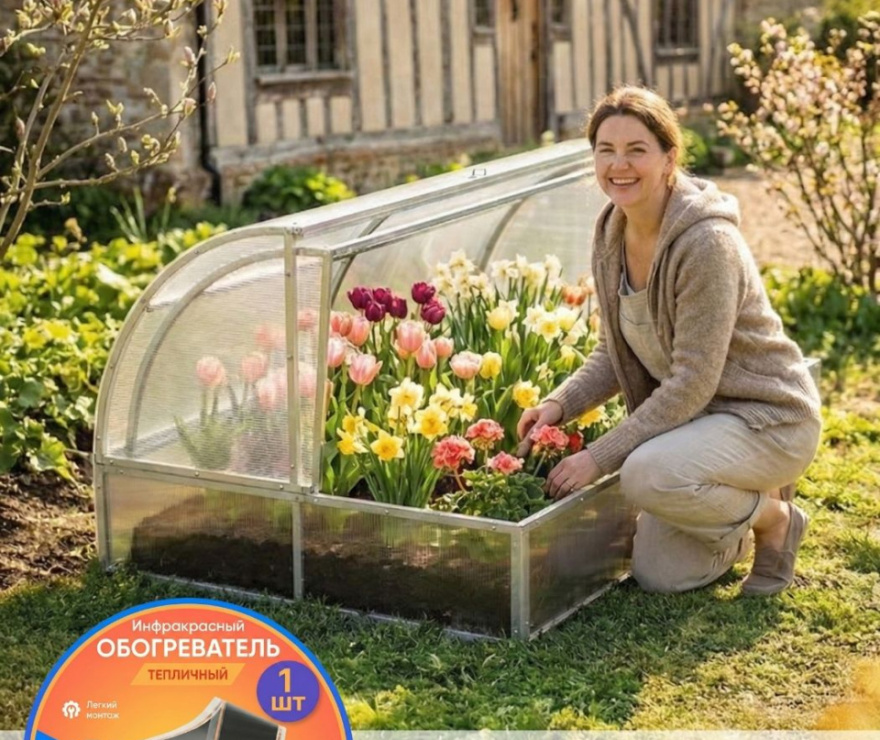 Парник Хлебница 2м в упаковке + обогреватель тепличный 200 Вт (розетка) + комплект поликарбоната